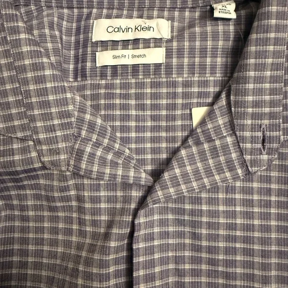 Calvin Klein Men's Purple and White Checkered Shirt - Picture 4 of 4